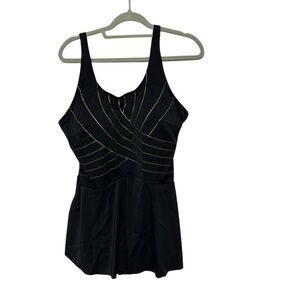 Ivedo Black Gold Stripe One Piece Dress Swim Suit Size 20